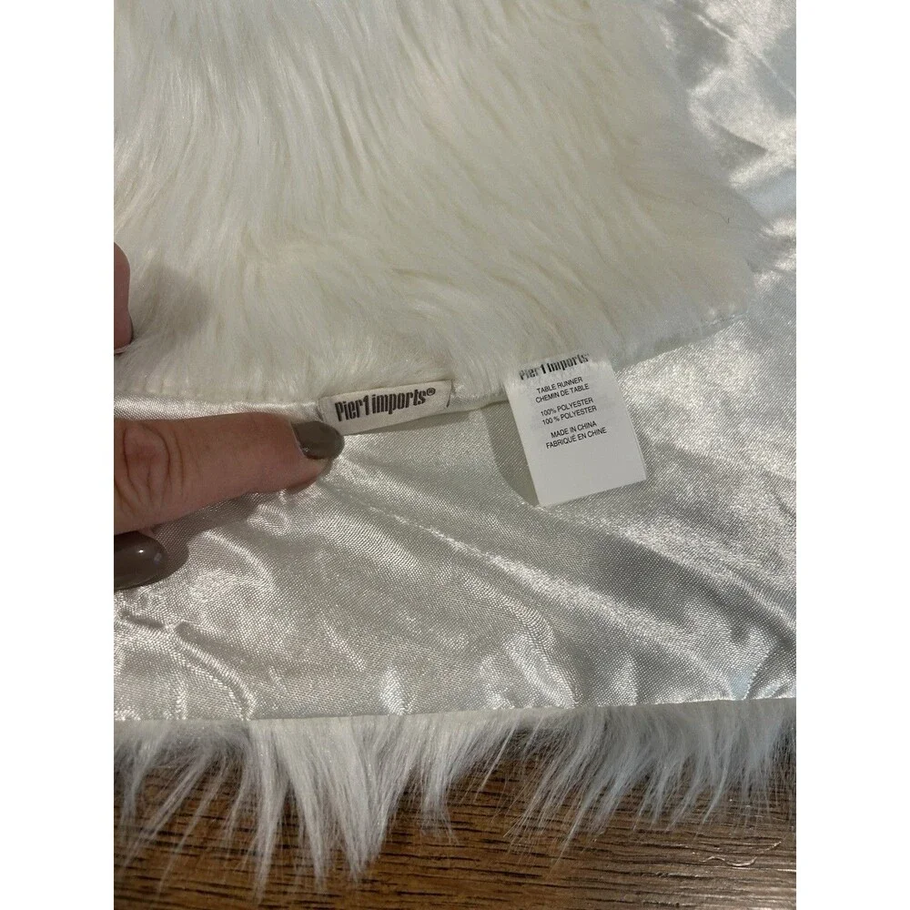 Pier One Table Runner White Faux Fur Holiday Christmas Elegant 70” X 14”